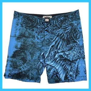 MMA Elite Board Shorts Men 2XL Blue Polyester Eagle Stars Y2K Grunge 11"